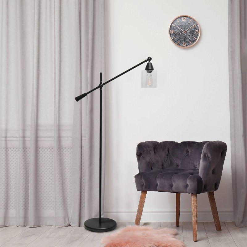 Edison-Inspired Adjustable Black Matte Floor Lamp with Clear Glass Shade