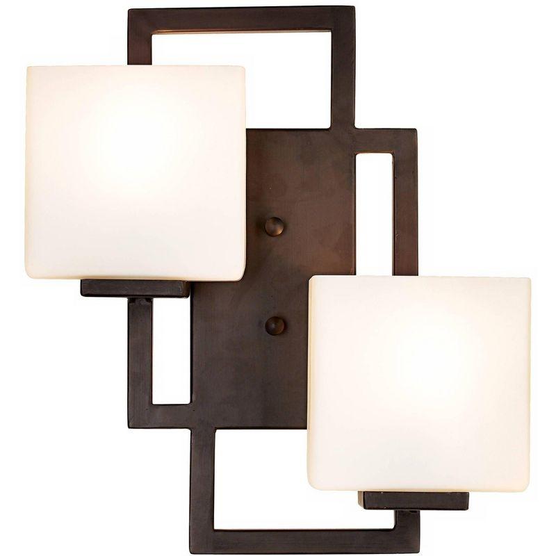 Possini Euro Design Modern Wall Light Bronze 15 1/2" Square Glass Sconce Fixture for Bathroom Side of Mirror Hallway