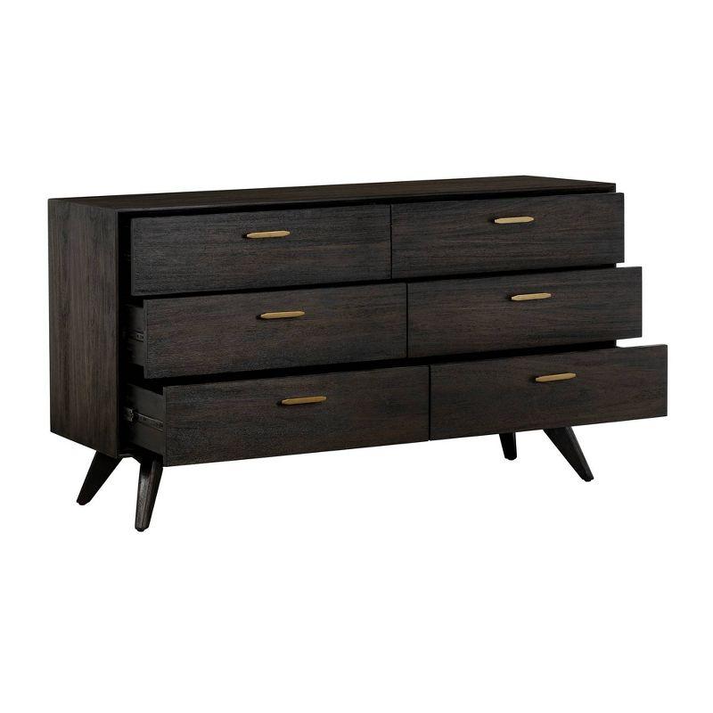 Baly 6 Drawer Mid-Century Modern Dresser Brown - Armen Living: Wood Frame, Includes Anti-Tip Hardware
