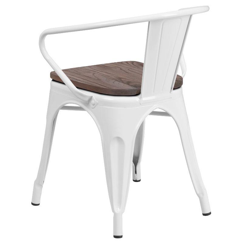 Flash Furniture White Metal Chair with Wood Seat and Arms