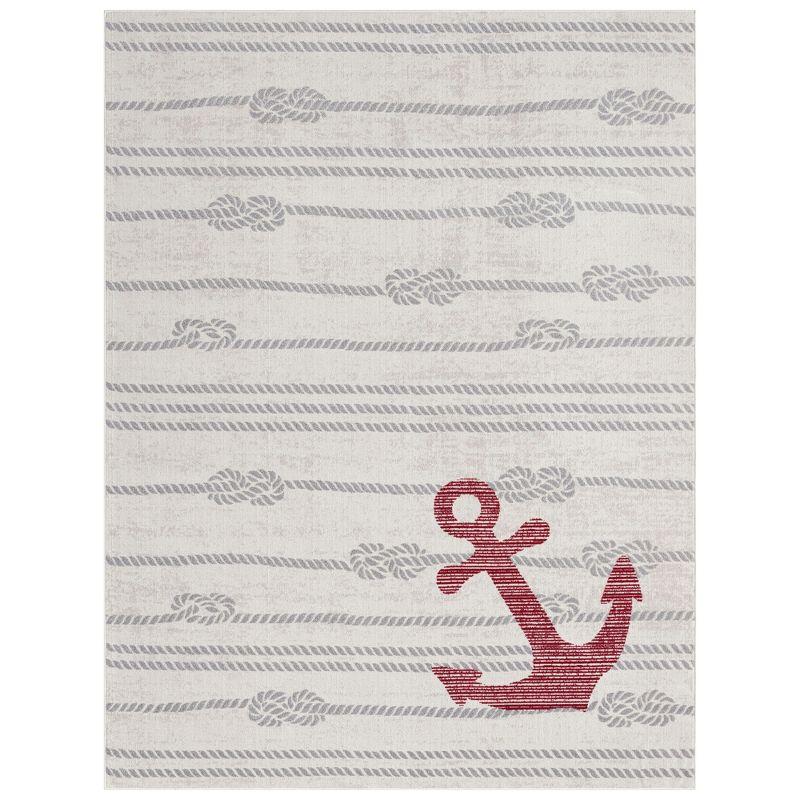 Ivory and Grey Nautical Anchor Indoor/Outdoor Area Rug