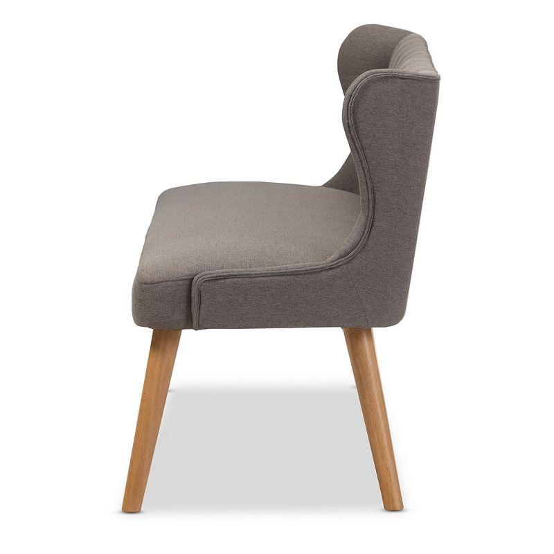 Melody Mid-Century Modern Fabric and Natural Wood Finishing 3 Seater Settee Bench Gray - Baxton Studio: Rubberwood Legs, Button-Tufted Back