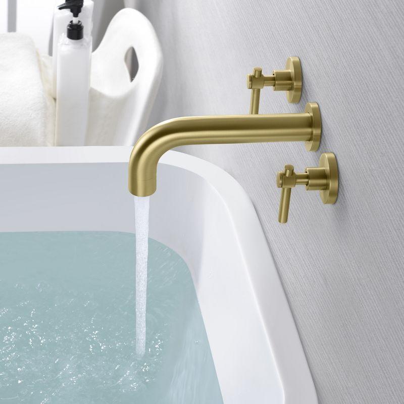 Sumerain Wall Mount Tub Faucet Brushed Gold Bathtub Faucet 3 Hole Tub Filler with Rough in Valve