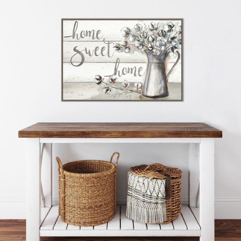 Amanti Art Framed Farmhouse Cotton Home Sweet Home by Tre Sorelle Studios Canvas Wall Art Print (33 in. W x 23 in. H), Sylvie Greywash Frame