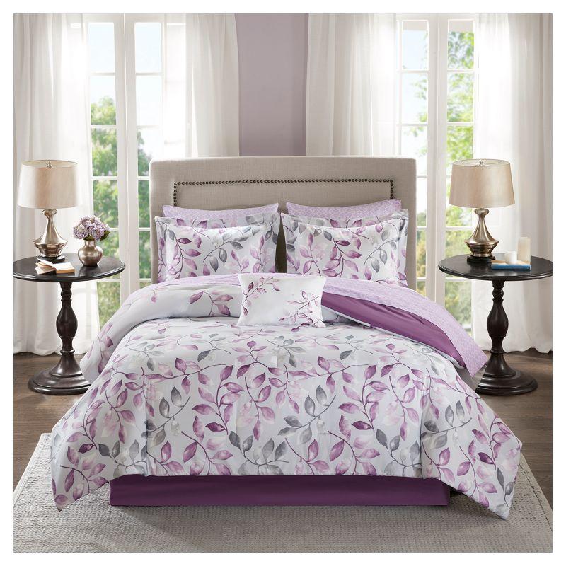 Lafael Purple/White Microfiber Reversible Traditional Comforter Set with Cotton Bed Sheets