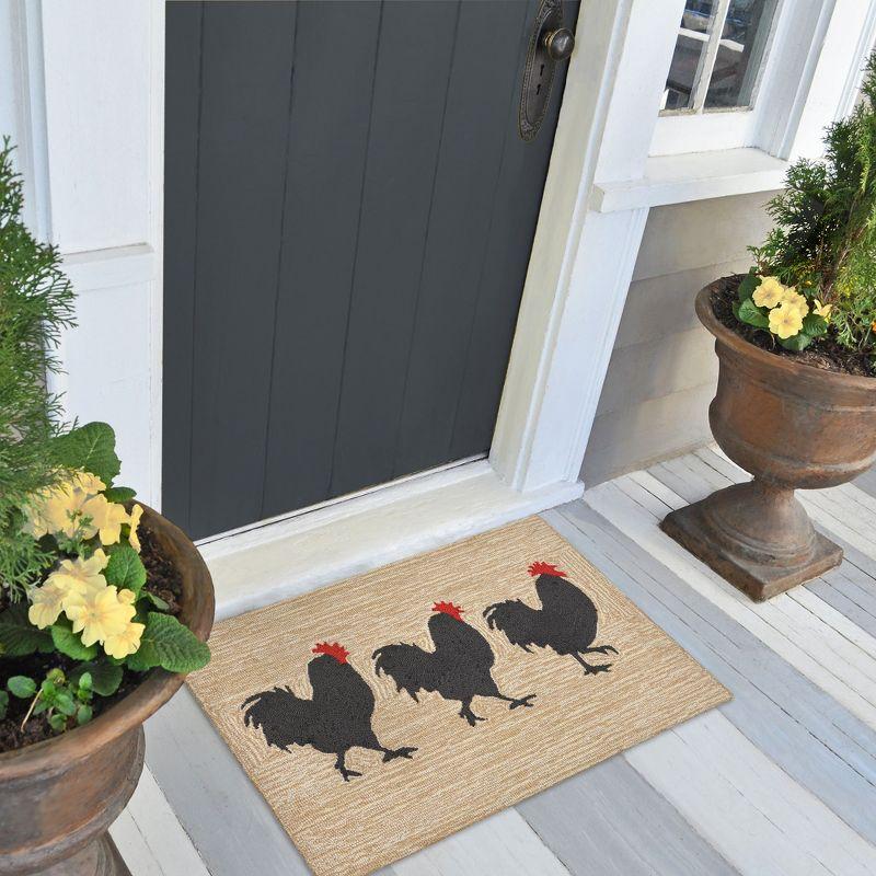 Liora Manne Frontporch Roosters Indoor/Outdoor Rug Neutral 2' x 3'