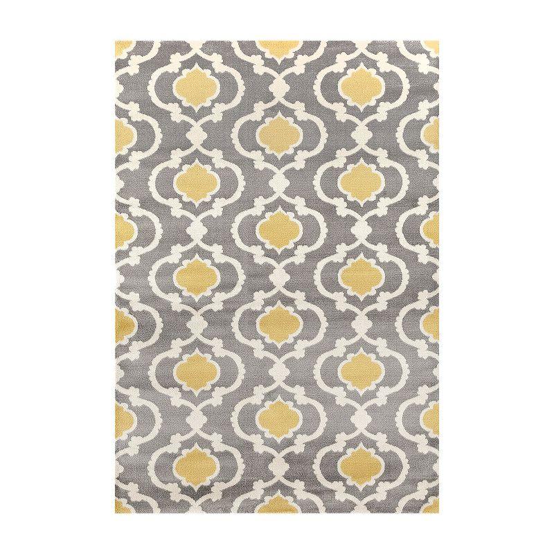 Contemporary Moroccan Trellis 6'6" x 9' Gray and Yellow Area Rug