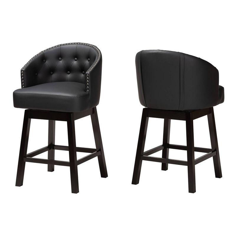 Espresso Brown and Black Faux Leather Swivel Counter Stool Set