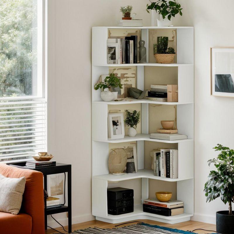 Hommoo 6-Tier Corner Bookshelf, 64.96" Corner Bookcase with Anti-Drop Panel Silver Gray