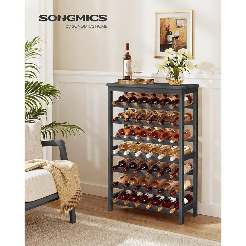 SONGMICS 42-Bottle Wine Rack Free Standing Floor, 7-Tier Display Wine Storage Shelves with Table Top, Bamboo Wobble-Free Bottle Holder, Ink Black