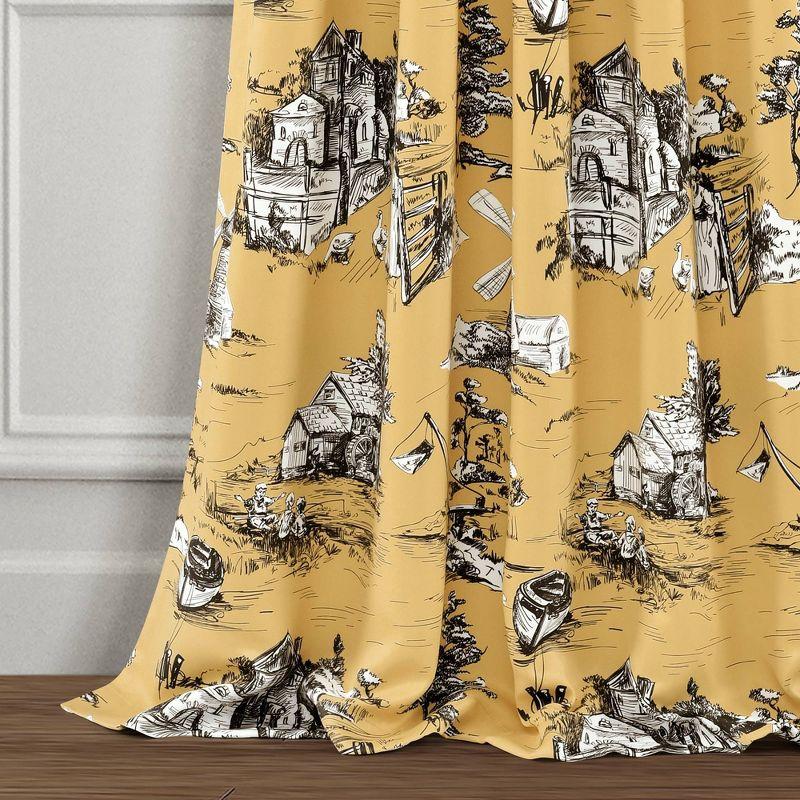 French Country Toile Polyester Room Darkening Curtain Pair