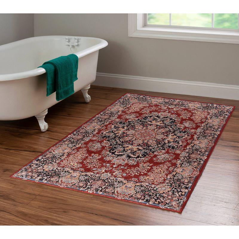 Emerald Martin Handmade Silk-Feel Red & Navy 5' x 7' Rug