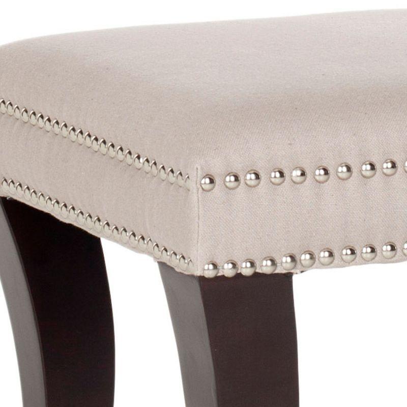 Taupe Linen Tufted Ottoman with Espresso Birch Legs