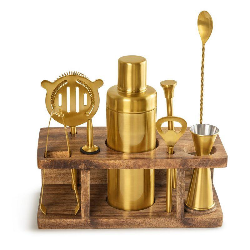 Gold Stainless Steel Bar Tools Set with Wooden Stand