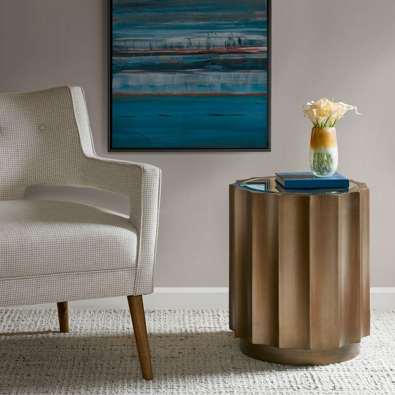 Accent Table Bronze: Madison Park Dorado, Round Glass Top, Scalloped Edge, No Assembly Required