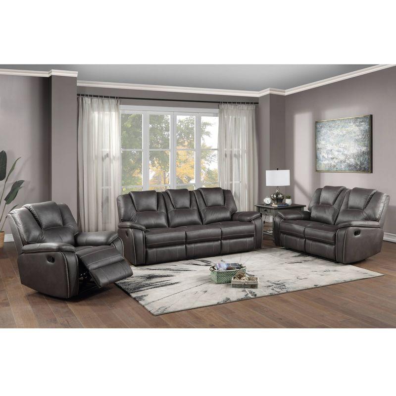 Charcoal Faux Leather Reclining Sofa with Pillow-top Arms