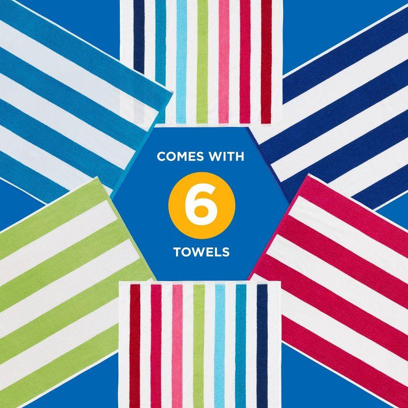 Cabana Stripe Quick-Dry Cotton Beach Towels - 6 Pack