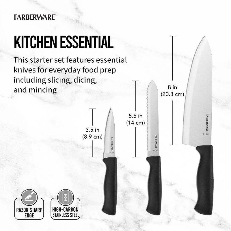 Farberware 3-Piece Black Poly Handle Stainless Steel Chef Knife Set