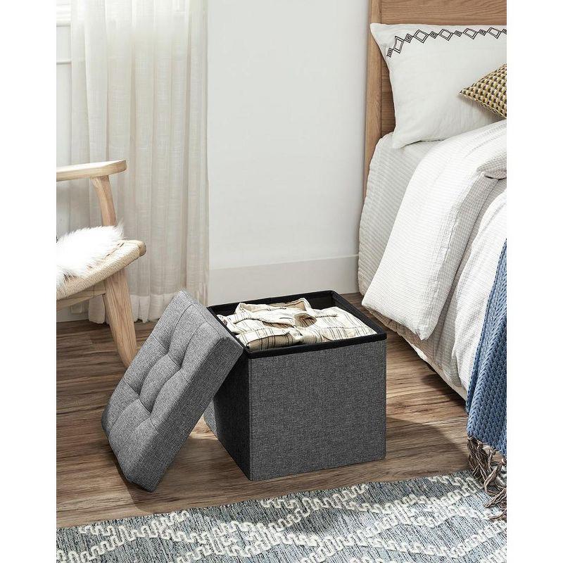 SONGMICS 15 Inches Folding Storage Ottoman Bench, Storage Chest, Foot Rest Stool, Bedroom Bench with Storage, Dark Gray