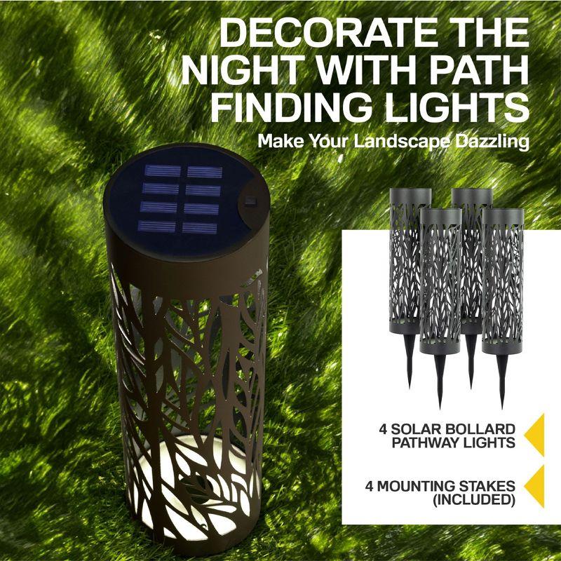 Bell + Howell Black Bollard Pathway Lights Solar Powered - Pack of 4