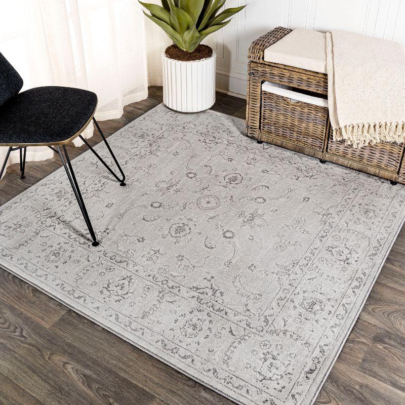 6'x6' Modern Persian Vintage Medallion Area Rug, Light Grey - JONATHAN Y