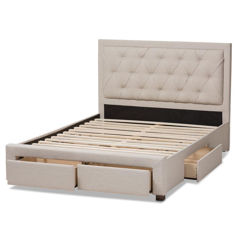 Elegant Light Beige Queen Upholstered Storage Bed with Tufted Headboard