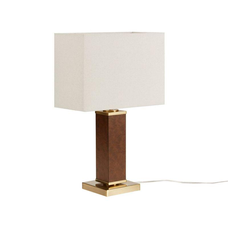 22" Brown Faux Leather Table Lamp with Gold Base and Ivory Shade