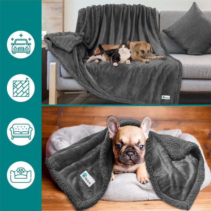 PetAmi Waterproof Dog Blanket for Bed Couch Sofa Cover, Reversible Faux Shearling Fleece Pet Throw