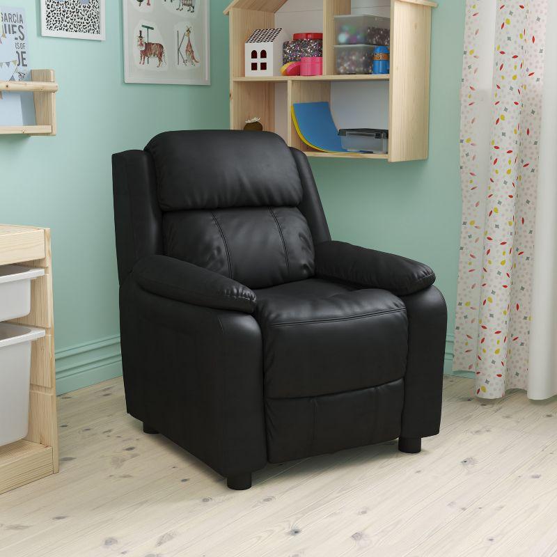 Flash Furniture Charlie Deluxe Padded Contemporary Black LeatherSoft Kids Recliner with Storage Arms
