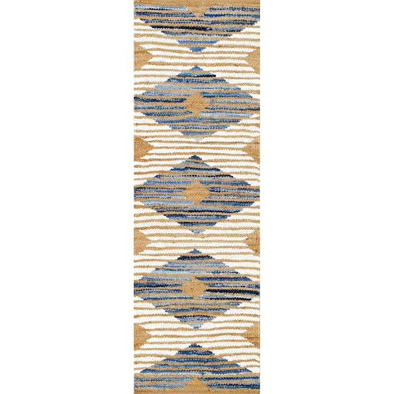 nuLOOM Hand Braided Marla Denim And Jute Diamonds Area Rug, Runner 2' 6" x 10', Off White
