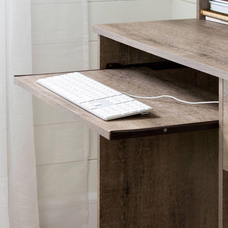 Weathered Oak Computer Desk with Hutch and Drawer