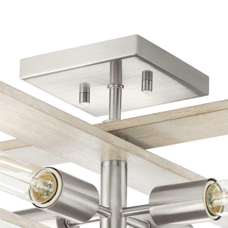 Progress Lighting, Boundary Collection, 4-Light Flush Mount, Brushed Nickel, Grey Washed Oak Wood