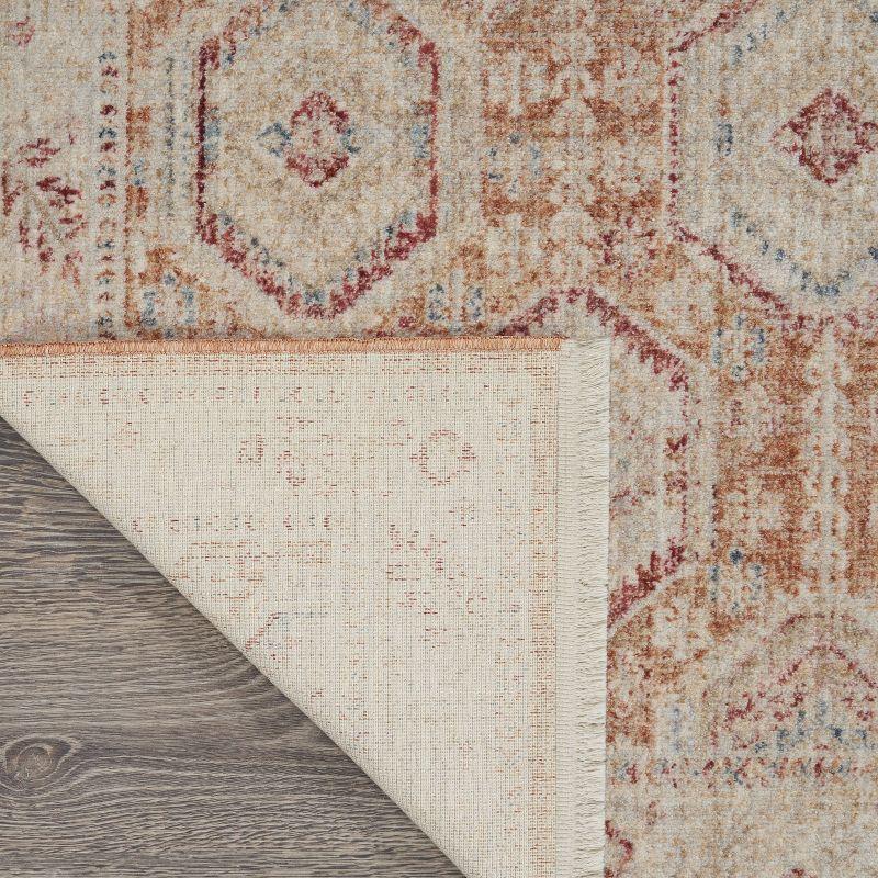 Brick and Blue Hand-knotted Synthetic Vintage Rug