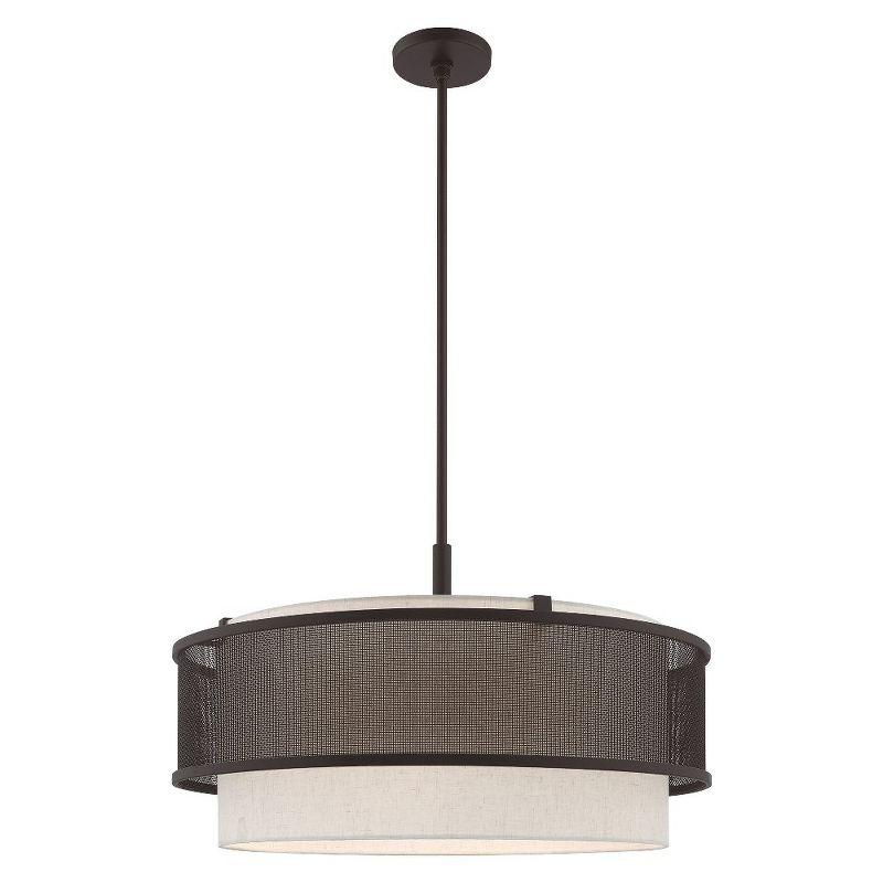 Braddock 5-Light Bronze Drum Pendant with Oatmeal Fabric Shade