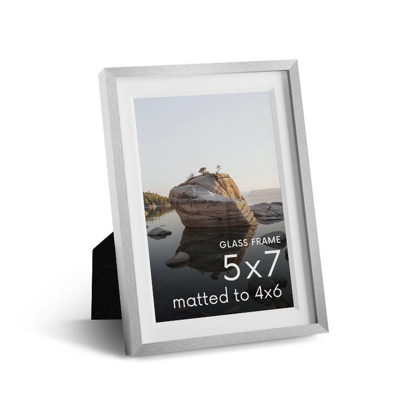 Haus and Hues Premium Brushed Metal Single Picture Frame with Real Glass