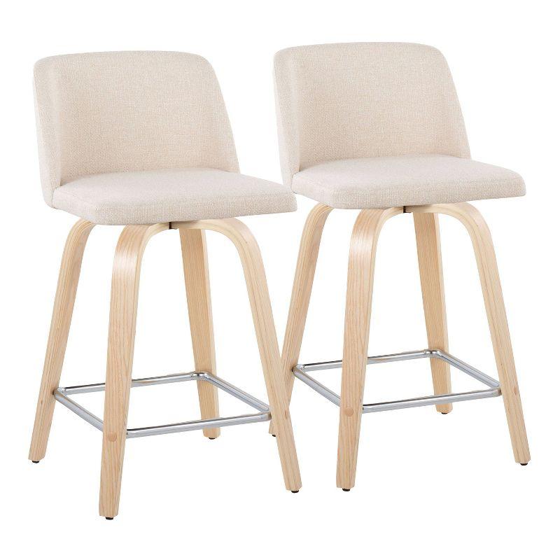 Set of 2 Toriano Counter Height Barstools Natural/Cream/Chrome - LumiSource: Scandinavian Style, Swivel, Upholstered