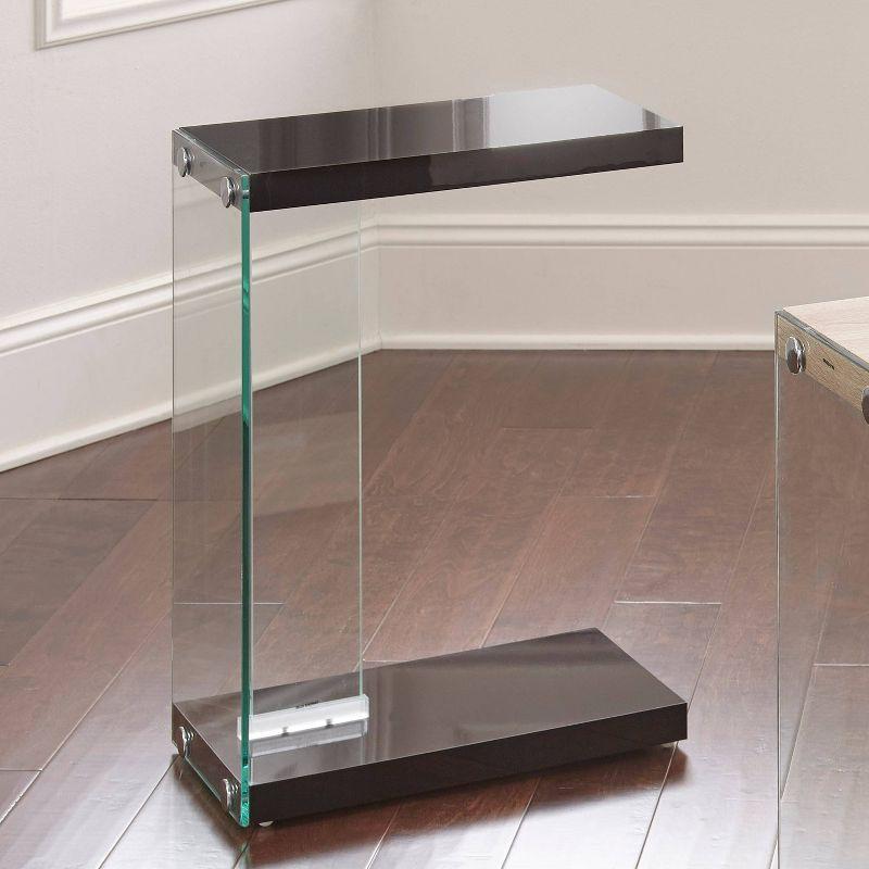 Elaina Black Glass and Wood Rectangular End Table