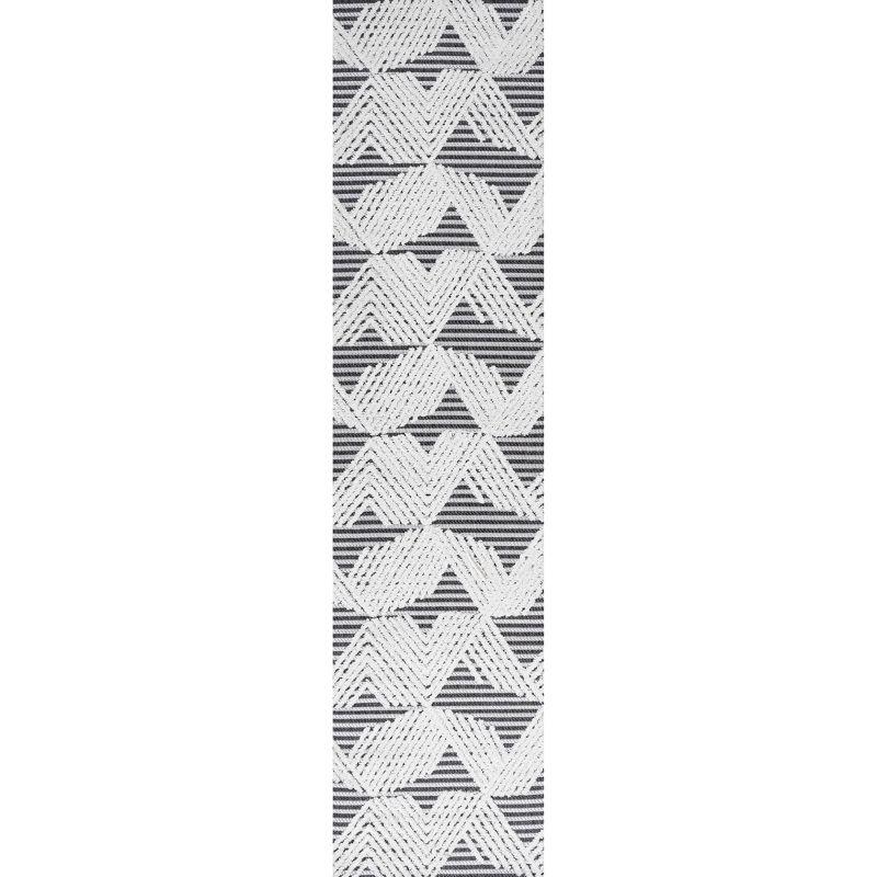 2'x8' Jazz High-Low Pile Art Deco Geometric Indoor/Outdoor Runner Rug, Black/Ivory - JONATHAN Y