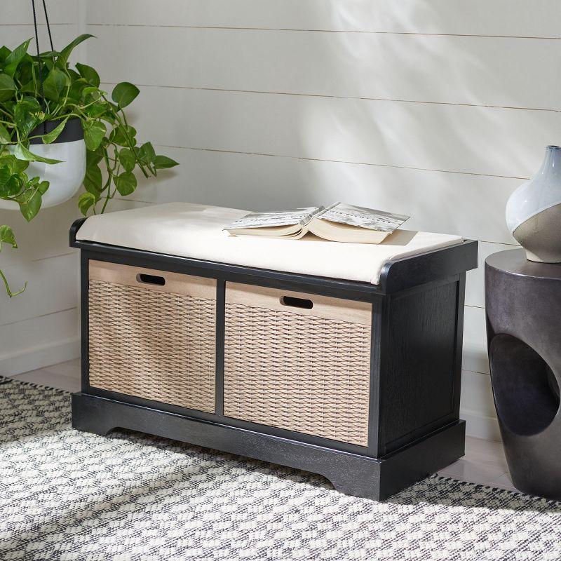 Landers 2 Drawer/Cushion Storage Bench - Black - Safavieh