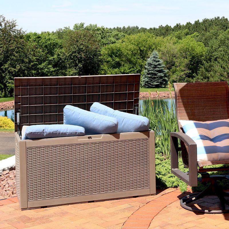 Sunnydaze Outdoor Deck and Patio Storage Box with Rattan Design - 100 Gal. - Driftwood