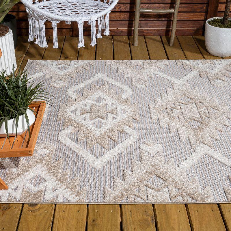 3'x5' Sumak High-Low Pile Neutral Diamond Kilim Indoor/Outdoor Area Rug, Beige/Gray - JONATHAN Y
