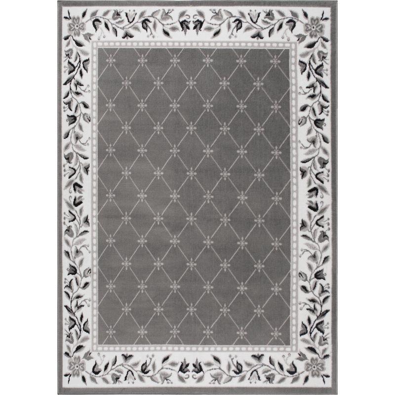 Elegant Gray Diamond-Floral 44" Synthetic Area Rug