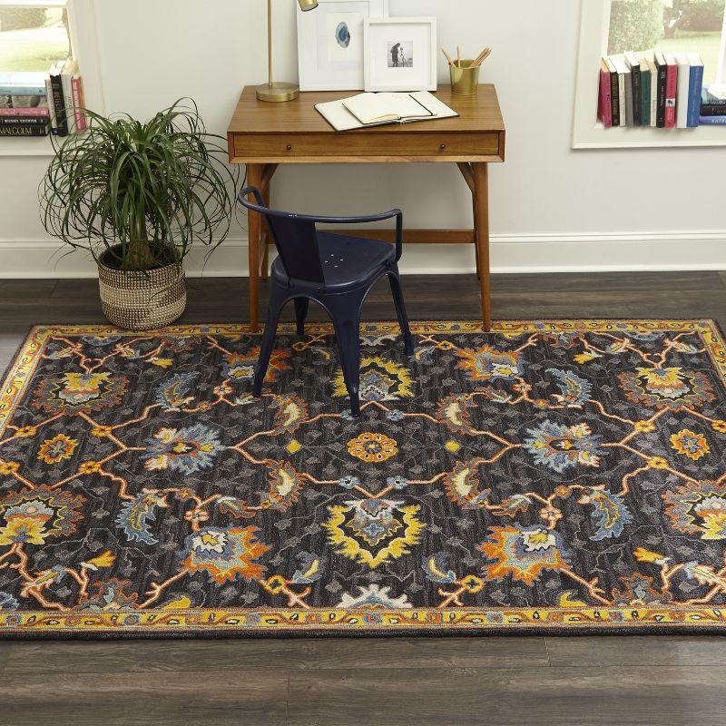 Momeni 2'x3' Floral Tufted Accent Rug Charcoal: Wool Botanical Area Rug, Traditional Handmade Medium Pile