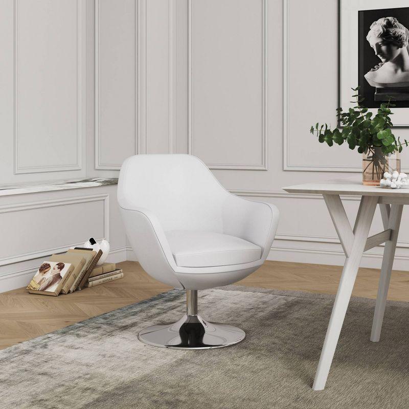 Caisson Faux Leather Swivel Accent Chair White: Polished Chrome Base, Removable Cushion - Manhattan Comfort