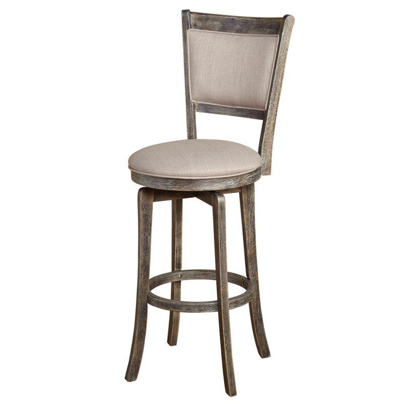 Weathered Gray 30-Inch Swivel Bar Stool with Upholstered Back