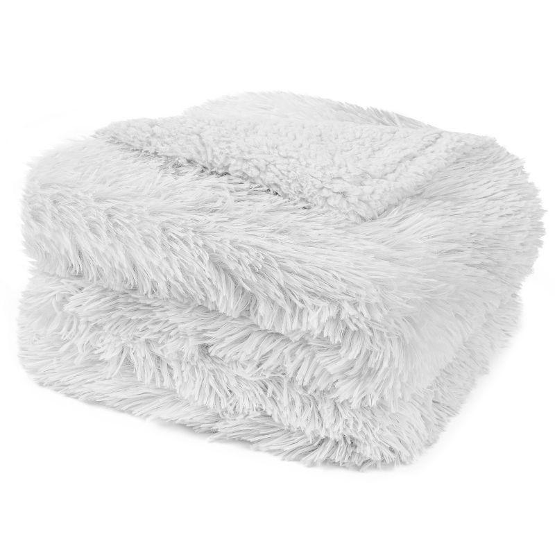 PAVILIA Fluffy Faux Fur Reversible Throw Blanket for Bed, Sofa, and Couch