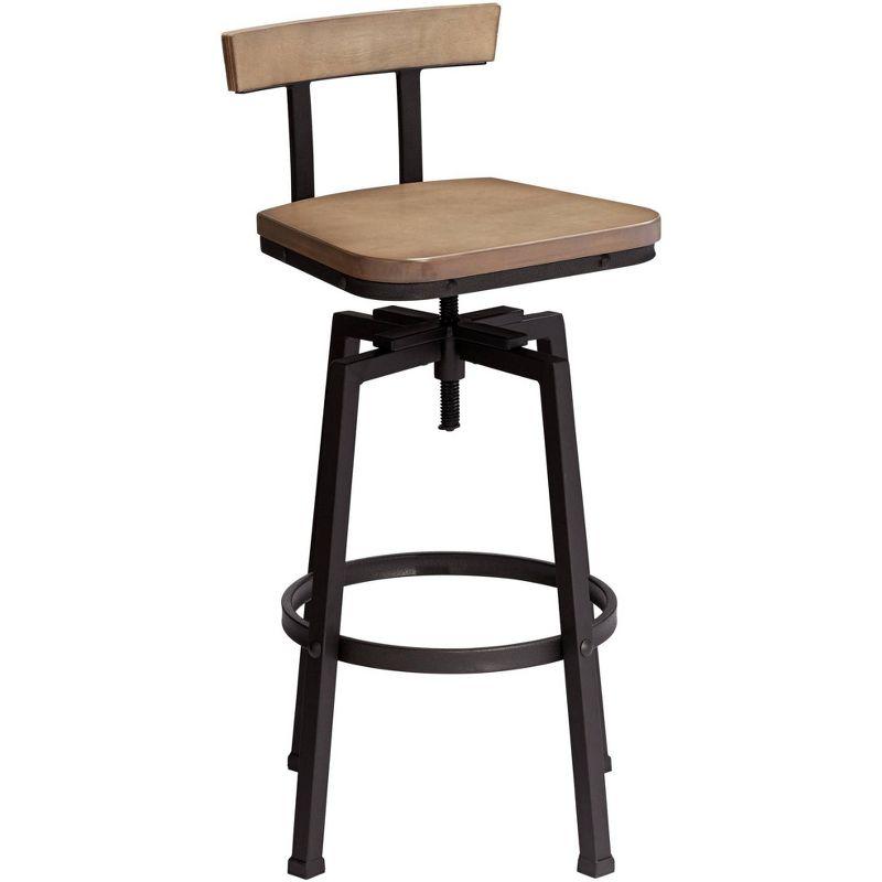 Elm Lane Roark Bronze Swivel Bar Stool Brown 29 1/2" High Industrial Adjustable Light Wood Seat with Low Backrest Footrest for Kitchen Counter Height