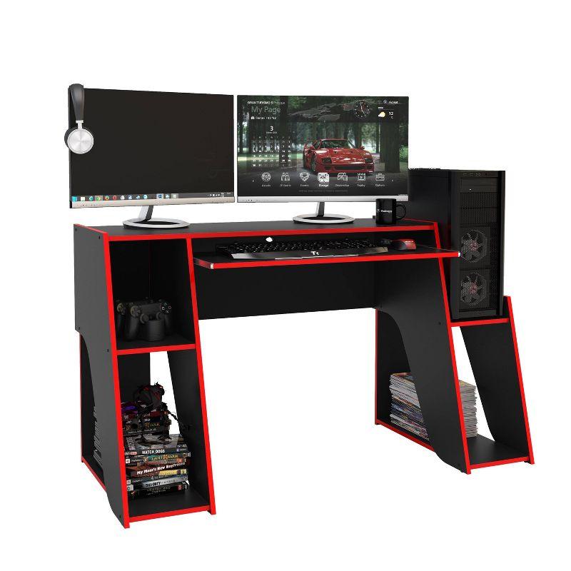 Polifurniture Kyoto Gaming Desk Black/Red : Modern Style, Adult Assembly, Open Storage Shelf, Wood Frame
