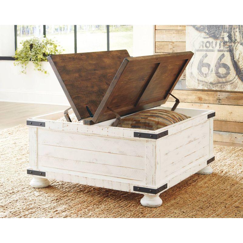 Wystfield Cocktail Table with Storage White/Brown - Signature Design by Ashley: Rectangular Lift-Top, Distressed Two-Tone Finish