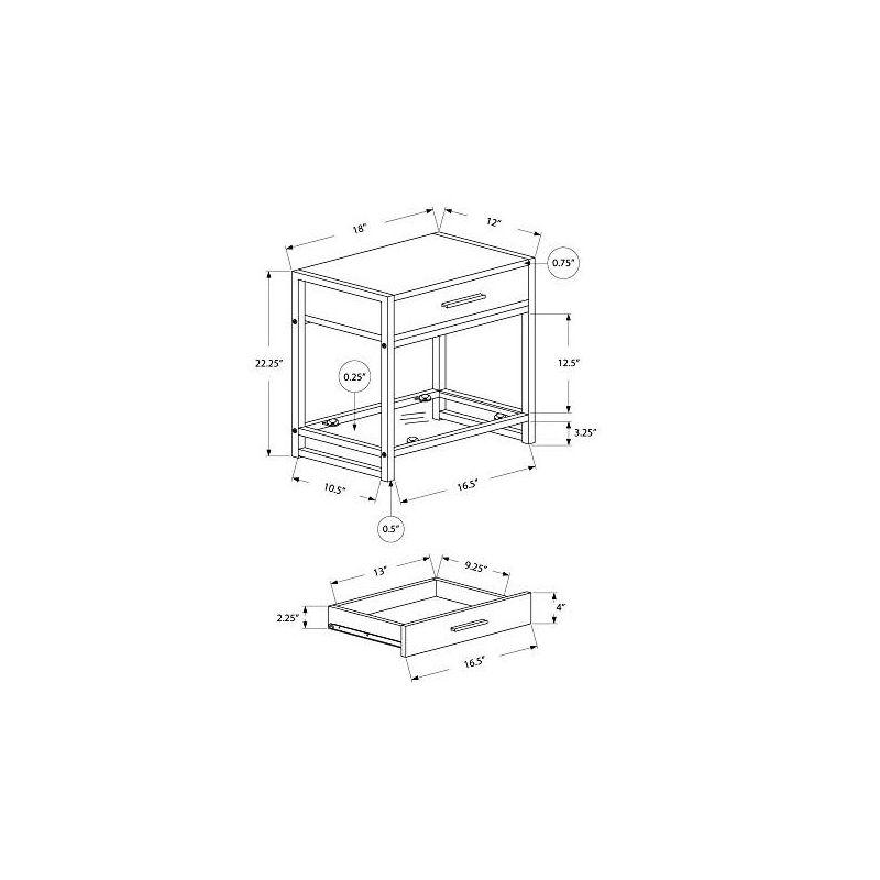 White and Silver Rectangular Metal and MDF Side Table with Storage